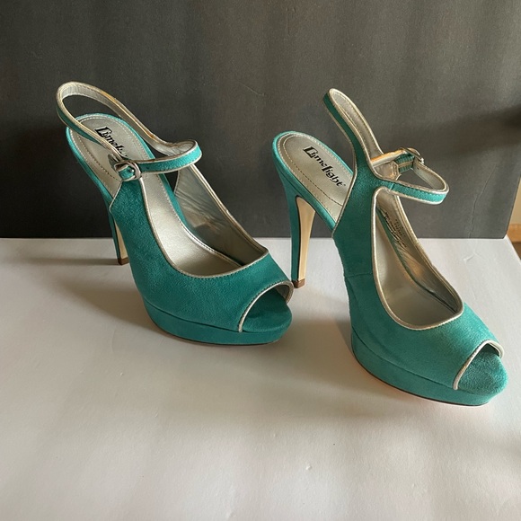 Limelight turquoise shoes size 36 heels with exposed toe and strap - Picture 3 of 4
